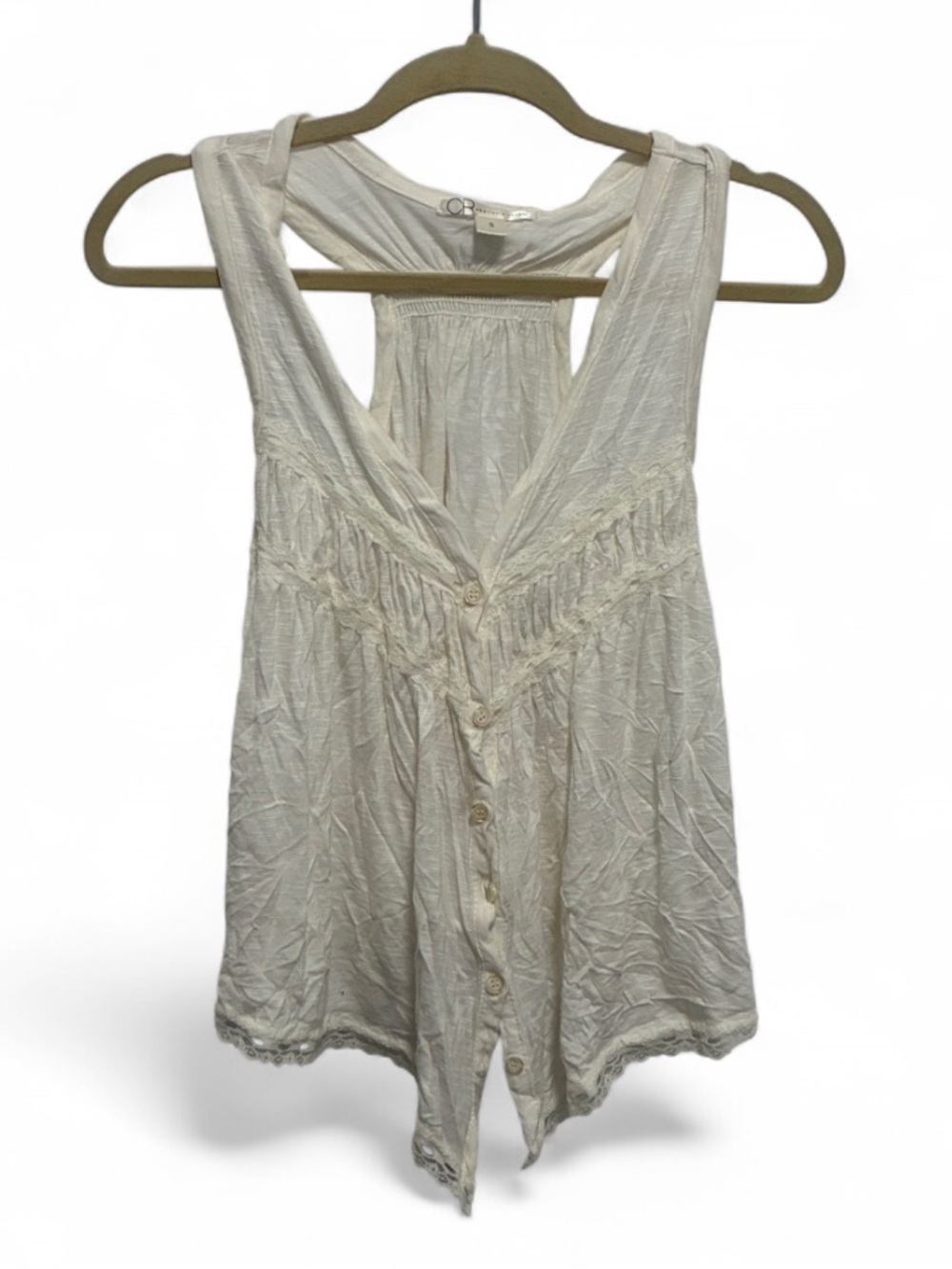Y2K Charlotte Russe White Lace-Trim Button Front Tank Top